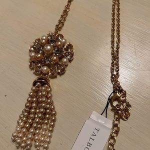 Womens Pearl and Faux Gemstone Pendant Necklace on gold chain